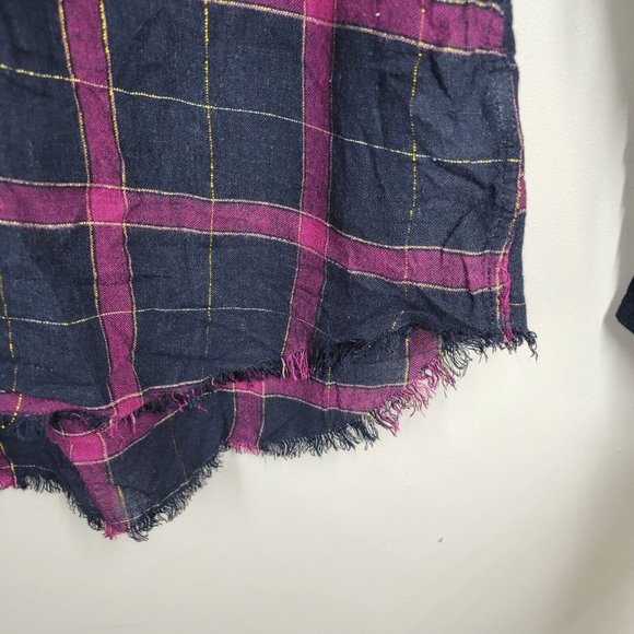 Rails Redding Plaid Top Black Wine Gold Medium Rayon Linen Half Button - Picture 3 of 7